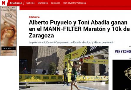 Alberto Puyuelo y Toni Abadía ganan en el MANN-FILTER Maratón y 10k de Zaragoza