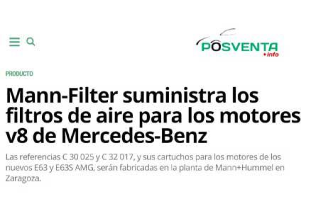 Mann-Filter suministra los filtros de aire para los motores v8 de Mercedes-Benz